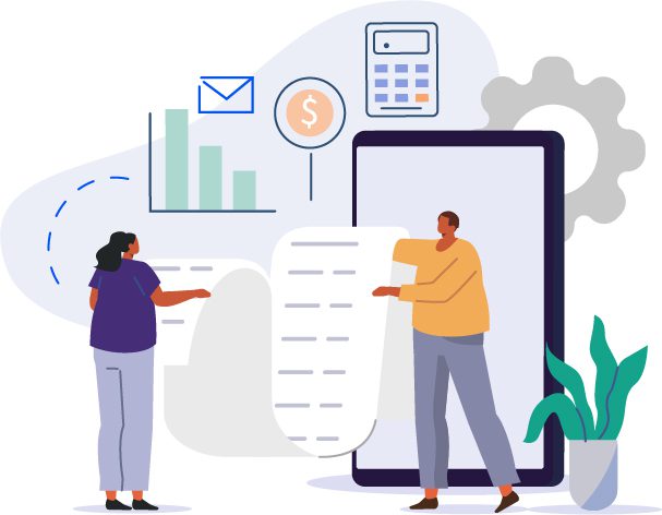 Illustration of 2 people reviewing their credit score