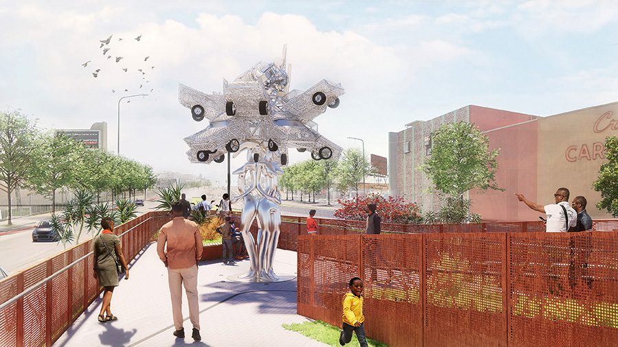 Sankofa Park displaying a sculpture as a part of Destination Crenshaw