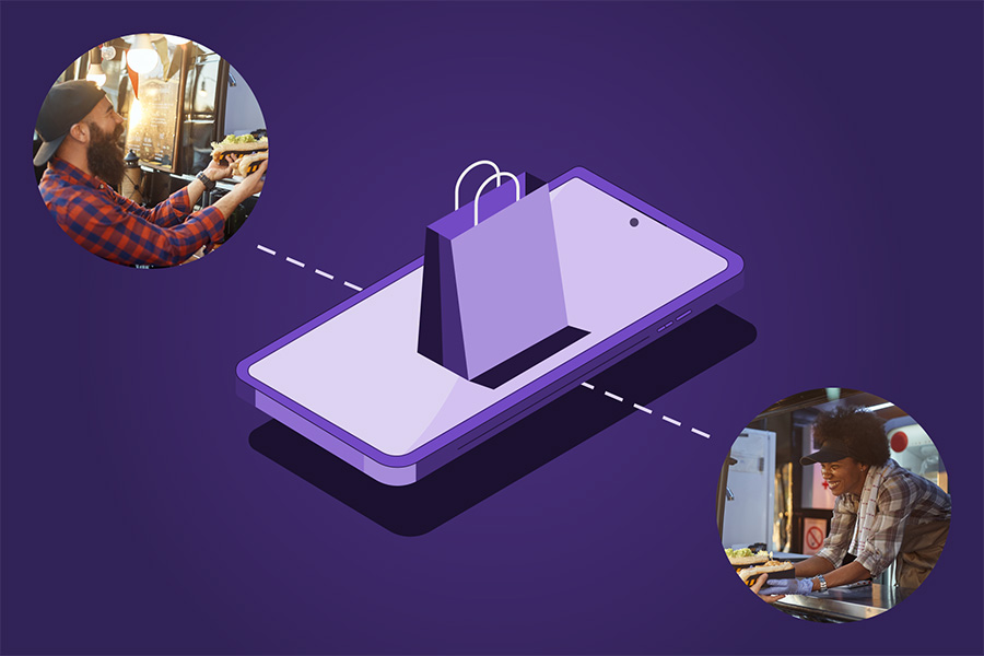 Images of a customer and small business owner depicting a positive customer relationship