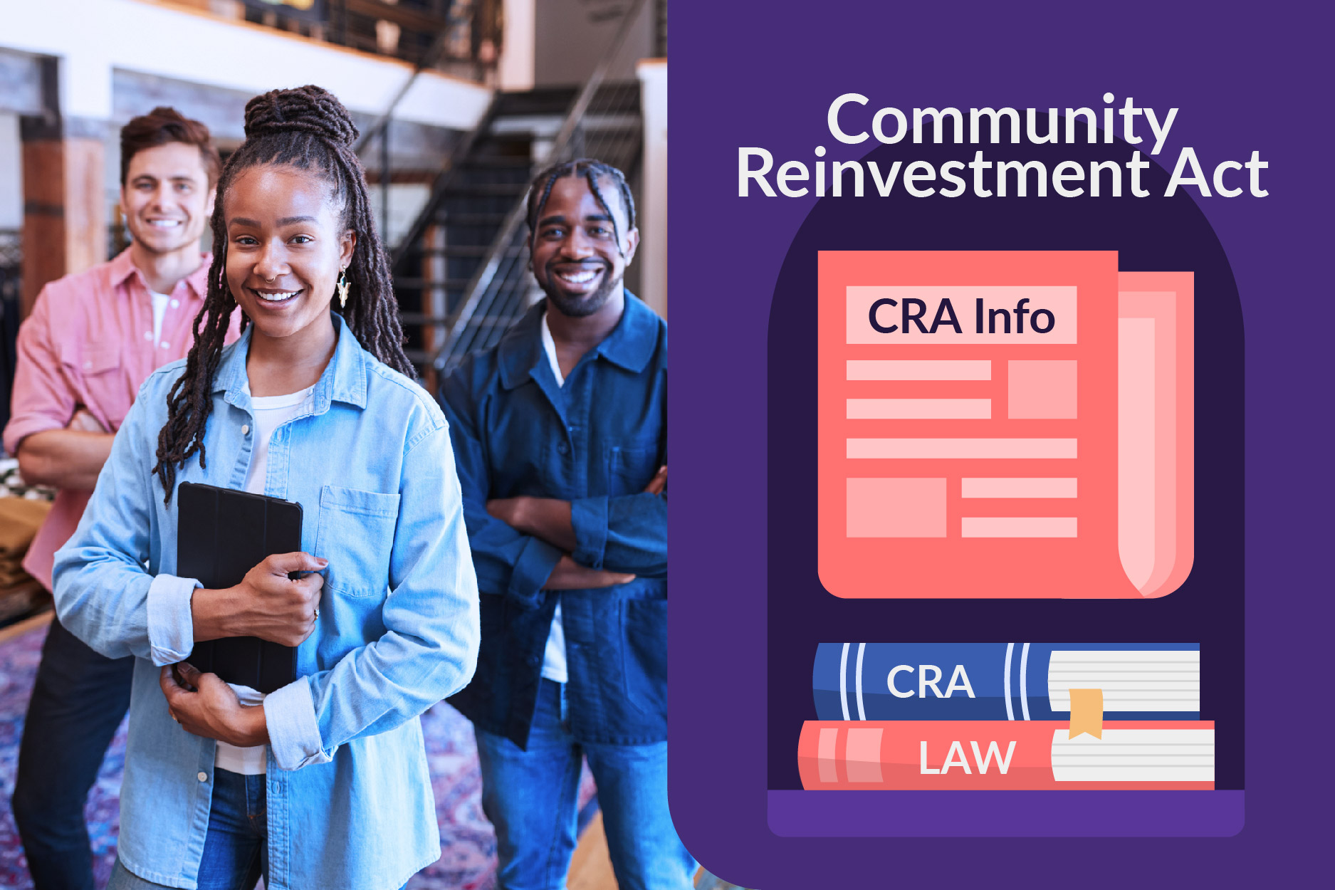 Group of diverse students smiling - illustration of information about the community reinvestment act