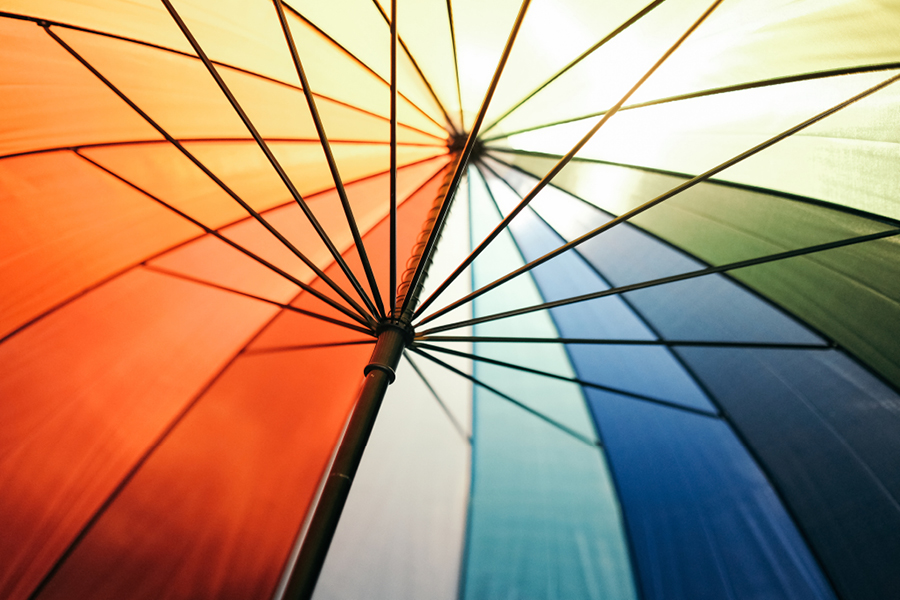 Large colorful open umbrella with excellent coverage