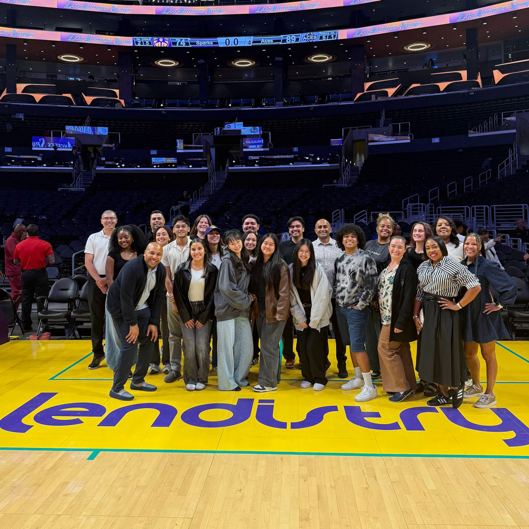 Everyone watches women's sports! Here's our class of summer interns, HR and project management teams supporting the @la_sparks. #womenssports #wnba #lendistry