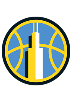 Chicago Sky logo featuring building inside a basketball colored in yellow and blue