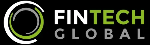 Fintech Global logo in white, lime green and gray text on a black background